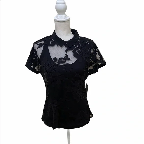 NWT designer Karen Harman black lace back exposed zipper blouse size medium - Picture 8 of 15